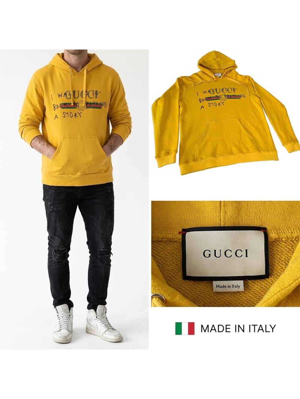 Gucci Coco Capitan Logo Hoodie Italy Ltd. Yellow Sweatshirt